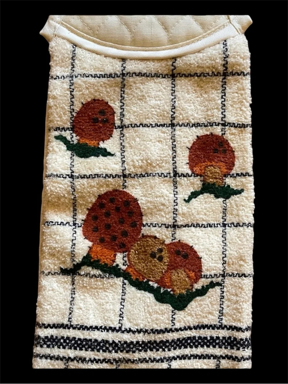 Vintage 70's Mushroom Terrycloth Hanging Kitchen Hand Towel